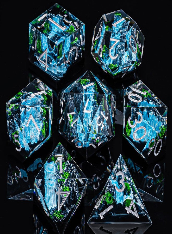 weyano DND Resin Dice Set with Box Mountain&Waterfall Sharp Edge DIce for Dungeons and Dragons, Polyhedral Role Playing 7 Pcs D&D Dice D20 D12 D10 D8 D6 D4 (Rock Mountain) (Snow Mountain) (Rock Mountain) - Image 3